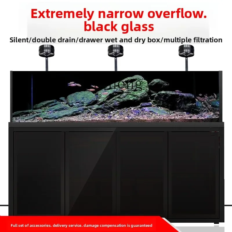 AB  side overflow stream tank original ecological fish tank living room household bottom cabinet ultra-white glass tank