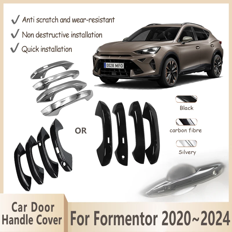 Car Door Handle Cover For Cupra Formentor 2020~2024 Gloss Black Carbon Fiber Chrome Handles Cover Stickers Accessories 2021 2022