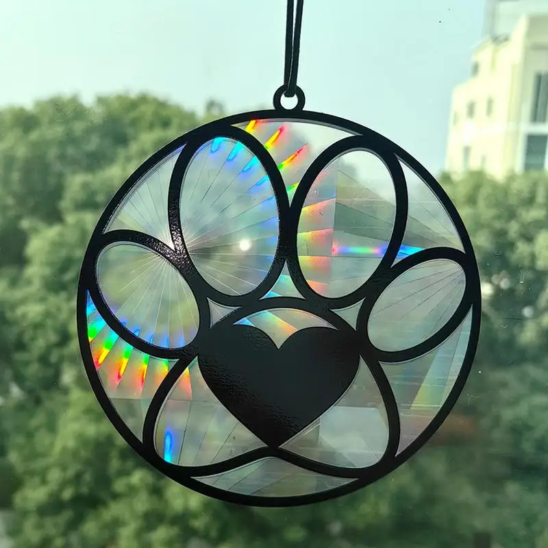 Paw Print Window Sun Catcher Acrylic Dog Cat Memorial Ornament Pet Loss Keepsake Loss Sympathy Rainbow Maker Pendant For Home