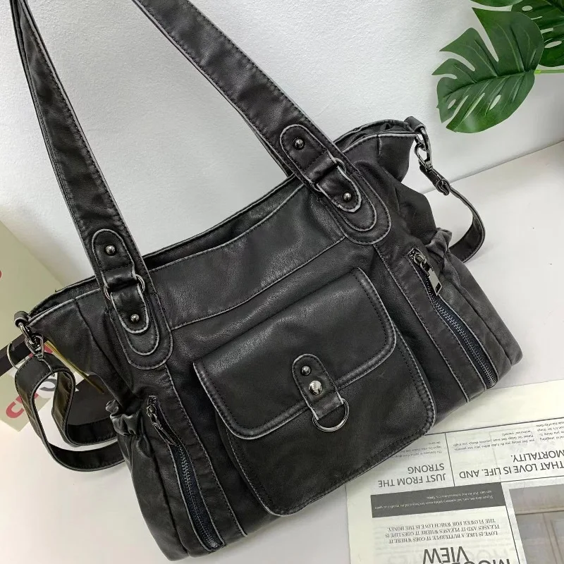 

Retro Korean Sle Large Capaci Motorcycle Bag Casual Single oulder Crossbody Bag Trendy Cool Tote Worn Handbag