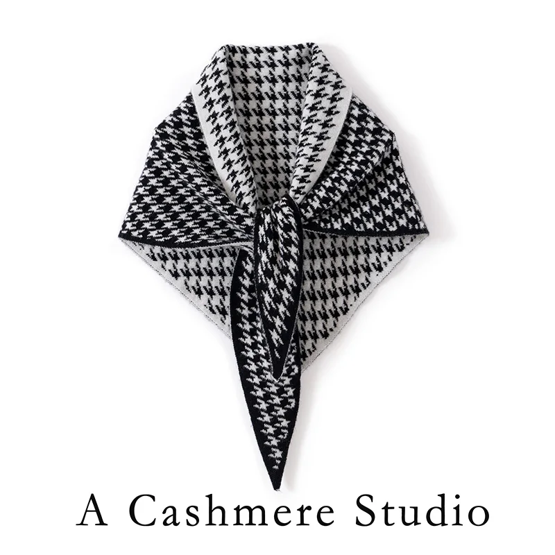 

Британский стильный треугольный шарф из 100% кашемира, модный осенне-зимний шарф с узором «гусиная лапка», вязаная теплая шаль для защиты шеи.