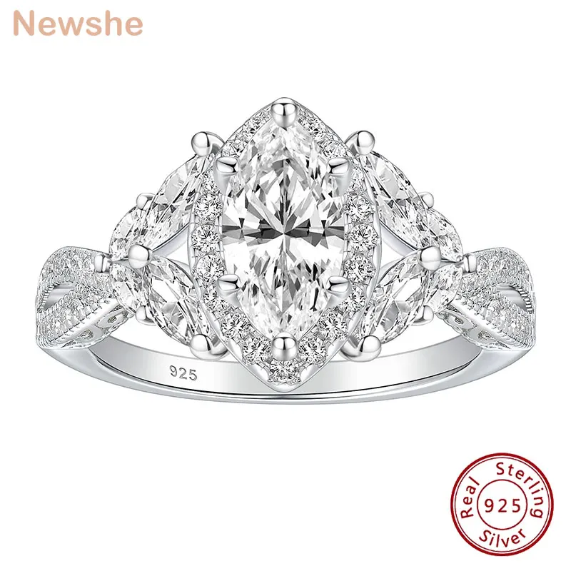 newshe glamorous 925 prata aneis de noivado para mulheres meia marquesa zircao cubico diamante simulado joias casamento art deco 01