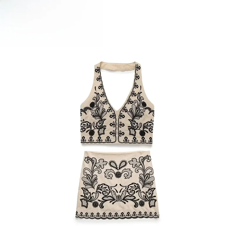 

ZBZA Summer New Women's Faionable Versatile Embroidered Collar ort Top Polyester Material 8203 Sli Ensemble