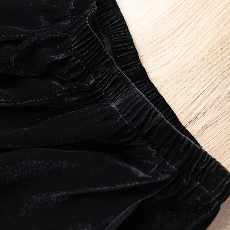 Women Velvet Silk Long Pants Natural Mulberry Silk Loose Type Wide Leg Pants Elegant Trousers Black MM633