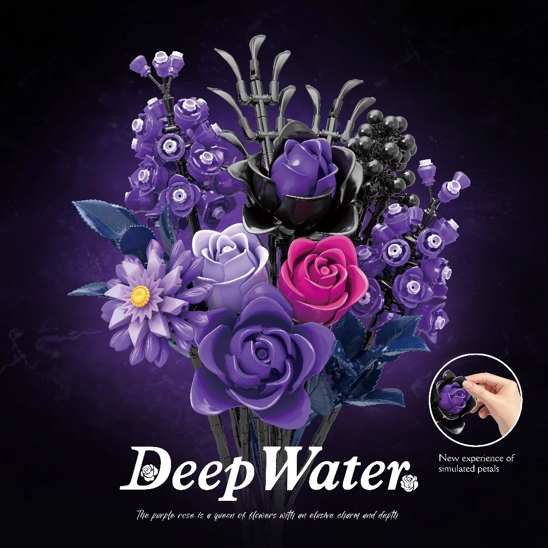 

822+pcs Gothic Purple Rose Bouquet Building Set | DIY Building Flower Arrangement Home Decor Item | Halloween and Christmas Gift