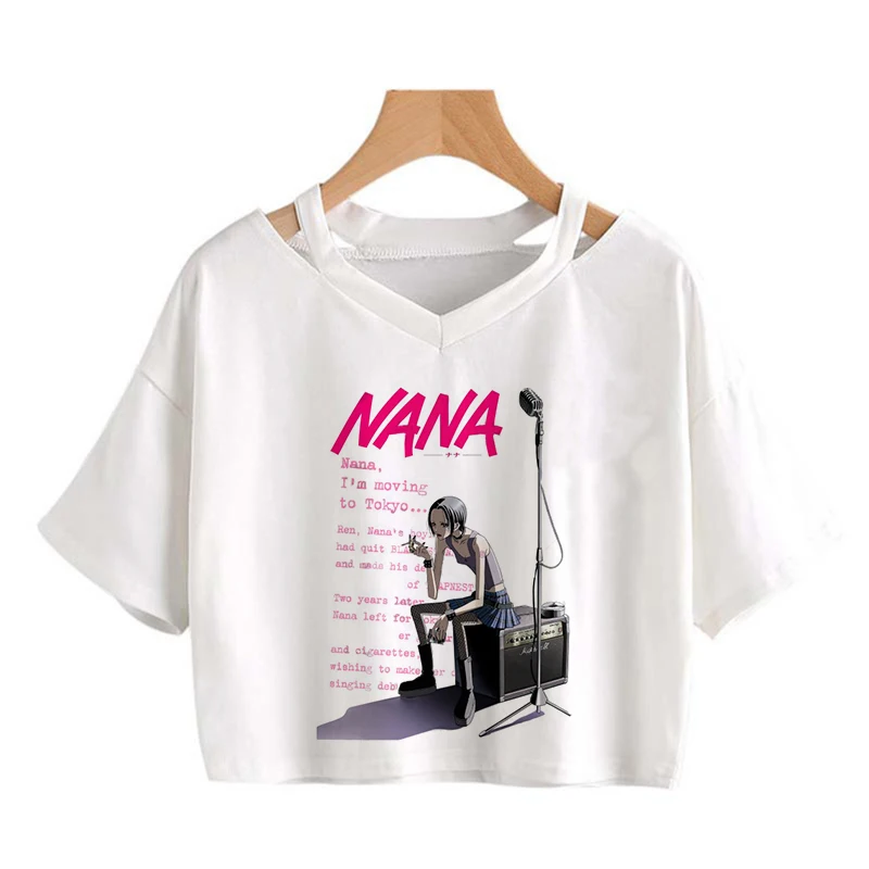 Anime Nana Osaki Gothic Cropped Tee Shirt 90s Black Stones Graphic Crop Tops Funny Manga T-shirt Women Fashion Casual Y2k Tshirt