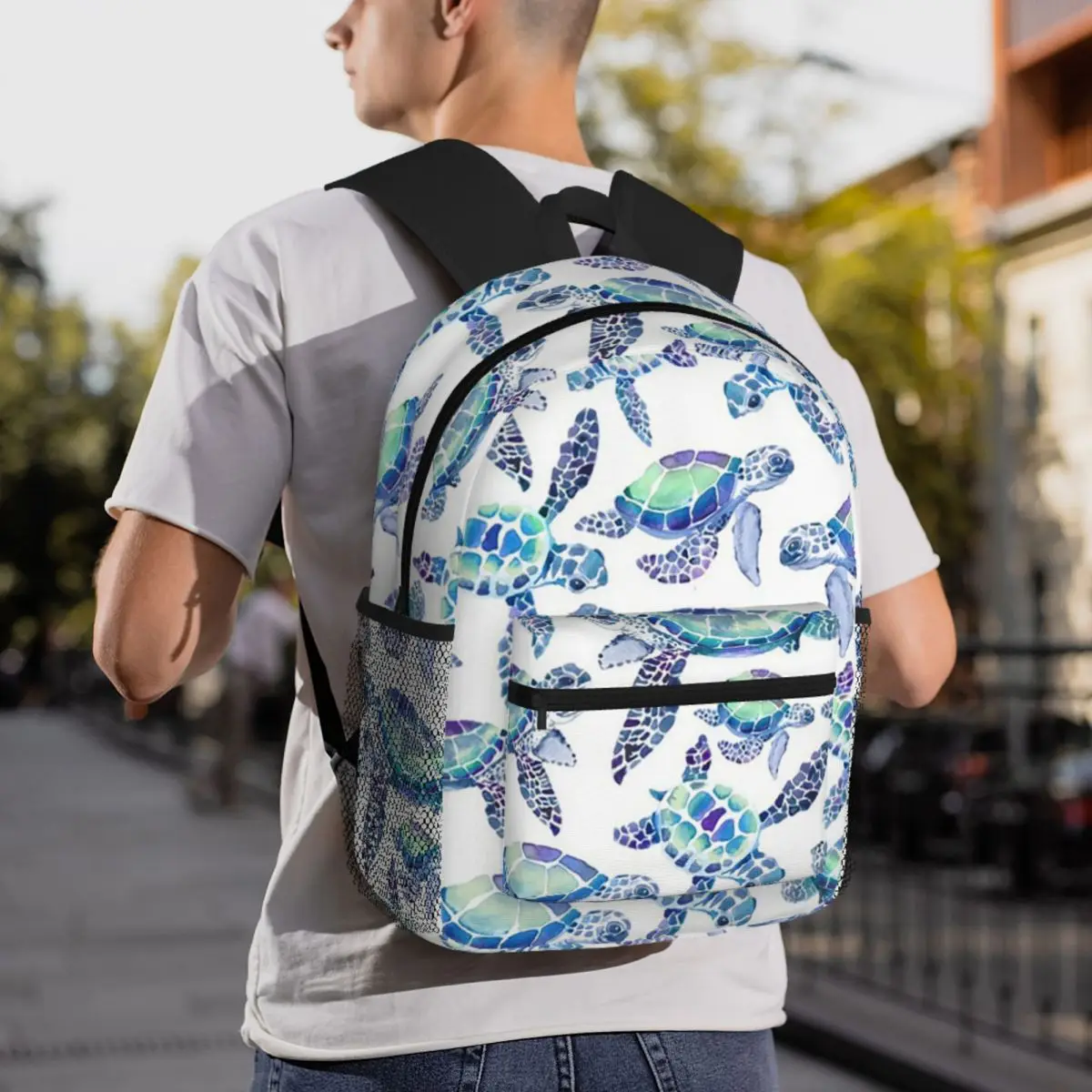 Turtles Tortoise In Aqua And Blue Backpack Student BookBag Children School Bag Computer Shoulder Bags for Men Women