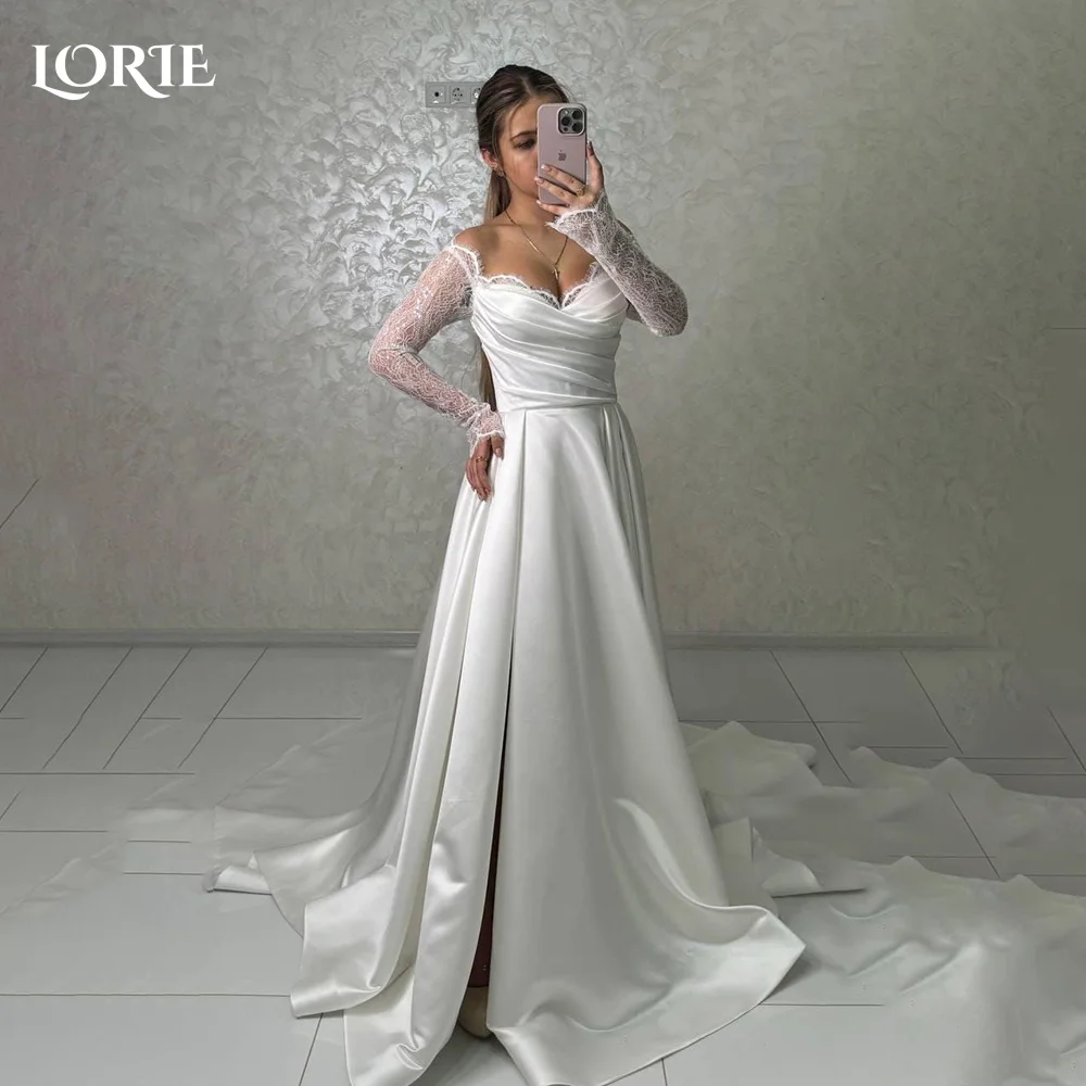 

LORIE Lace Vintage Wedding Dresses Applique Squared Collar Puff Sleeve 3D Flowers Bobycon Church Mermaid Bridal Gown Customized