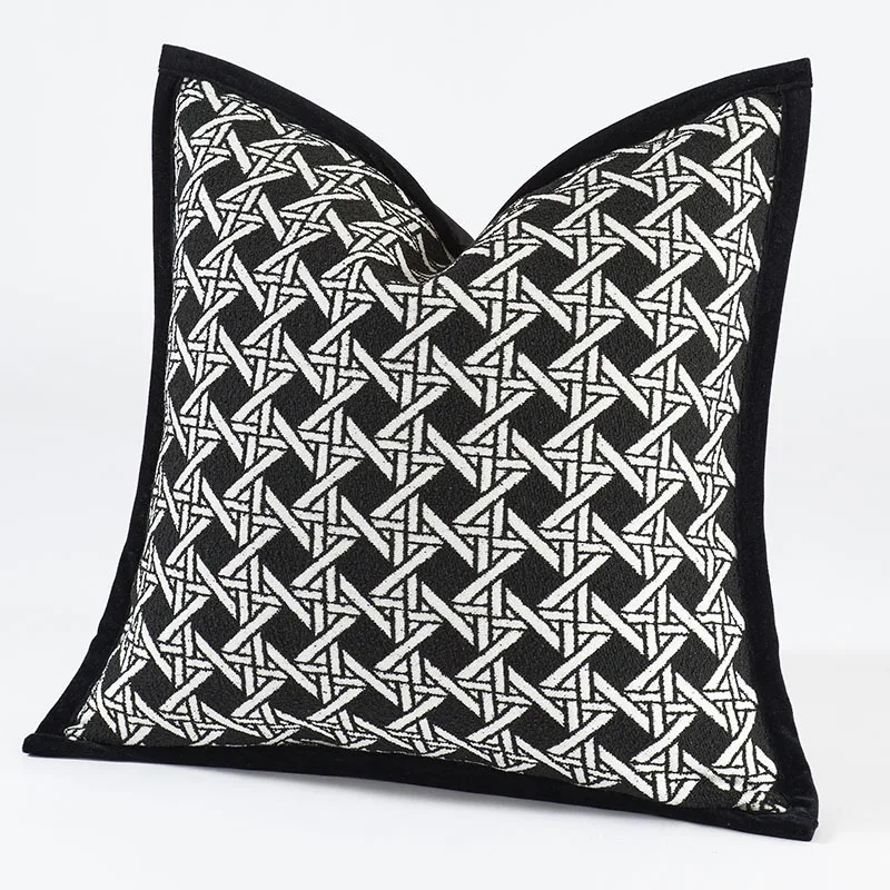 

Modern Black and White Jacquard Cushion Cover High End Light Luxury Square Pillowcase Retro Geometric Jacquard Pillow Covers