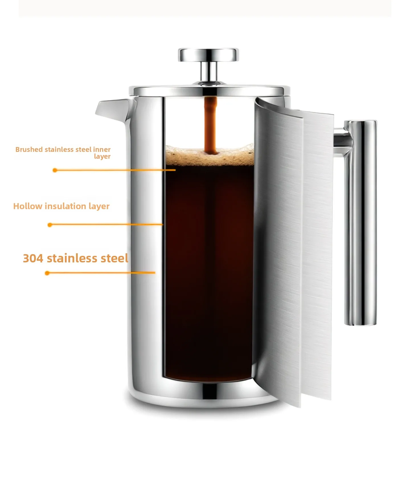 304 Stainless Steel French Press Coffee Pot Milk Frother Tea Brewer Mocha Pot Hand Brew Pot