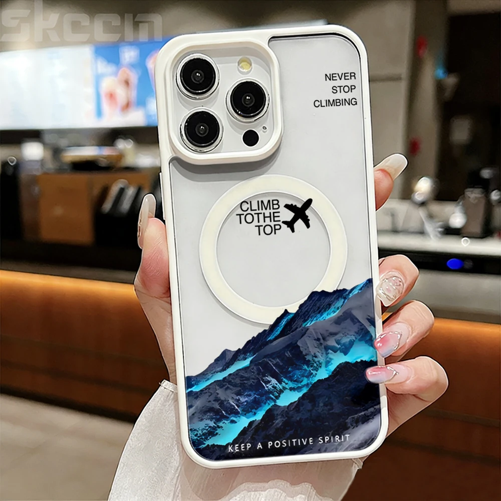 Mountain Aircraft Transparente Hülle für Magsafe iPhone 15 16 Pro Max 17 14 11 13 12 Pro Max Plus Hülle Magnetisches Kabelloses Laden Coque – Detail 3