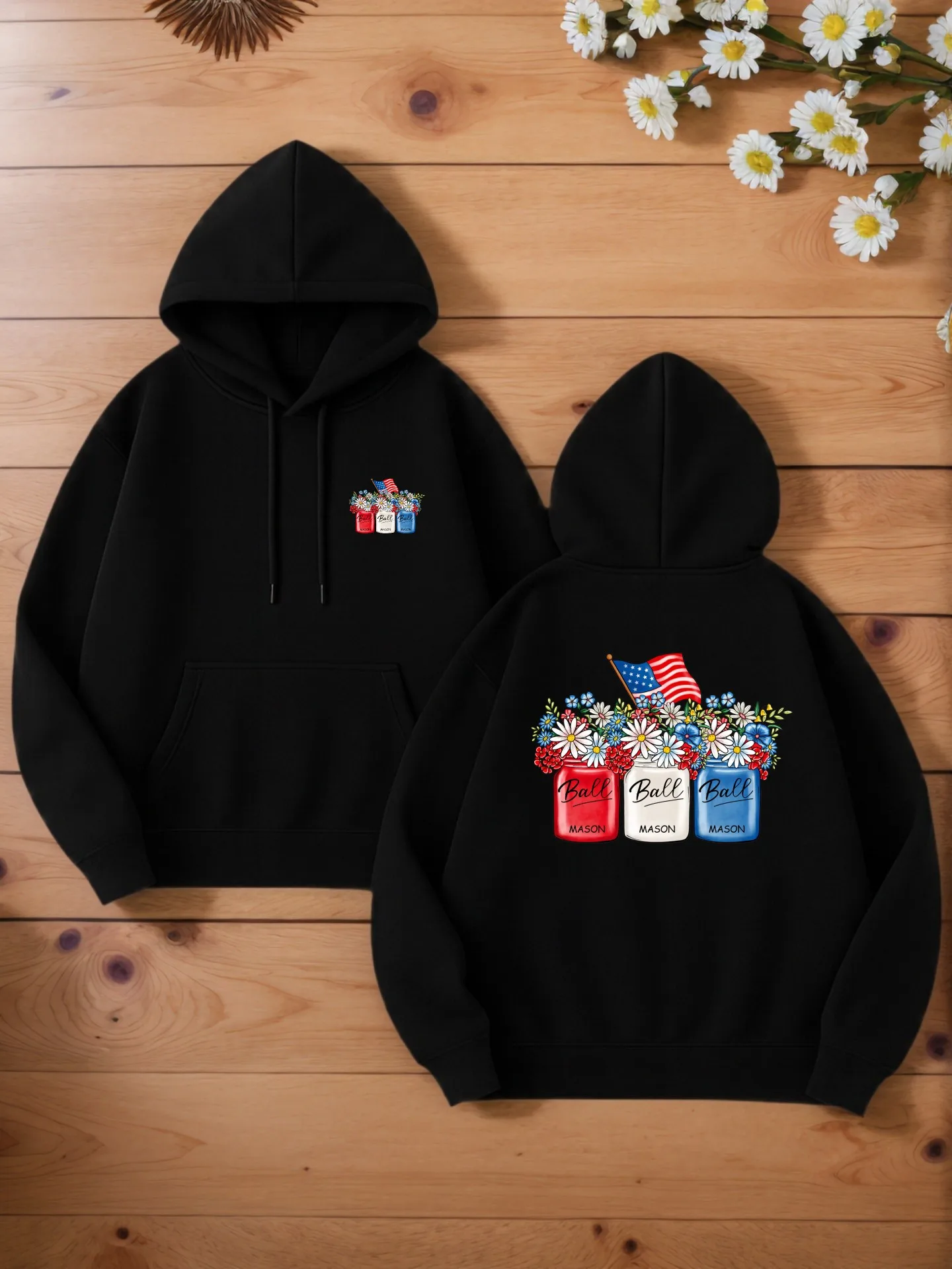 هوديي جرافيك للرجال، ديزي - طباعة جرافيك جرة، نمط كاجوال، قماش صوف، للرجال، للارتداء اليومي