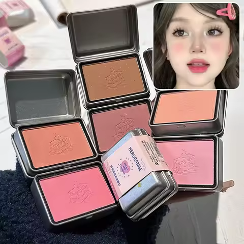 Iron Box Blusher Mineral Powder Long-lasting Natural Cheek Contour Tint Pink Facial Blusher Cosmetics Single Color Blush Palette