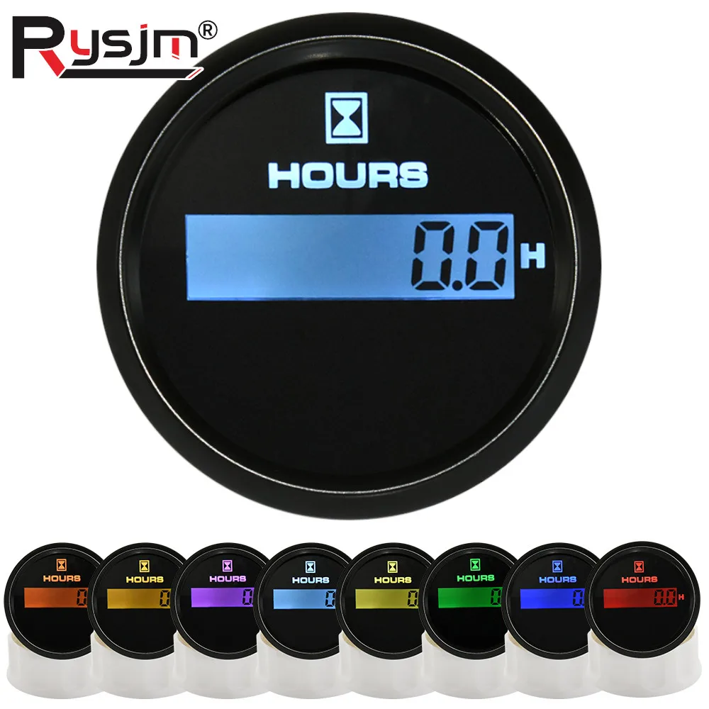 N Universal Digital 52mm Hourmeter Hour Meter Clock Gauge LCD Engine with 8 Colors Backlight for Car Boat Yacht Vessel 9-32V