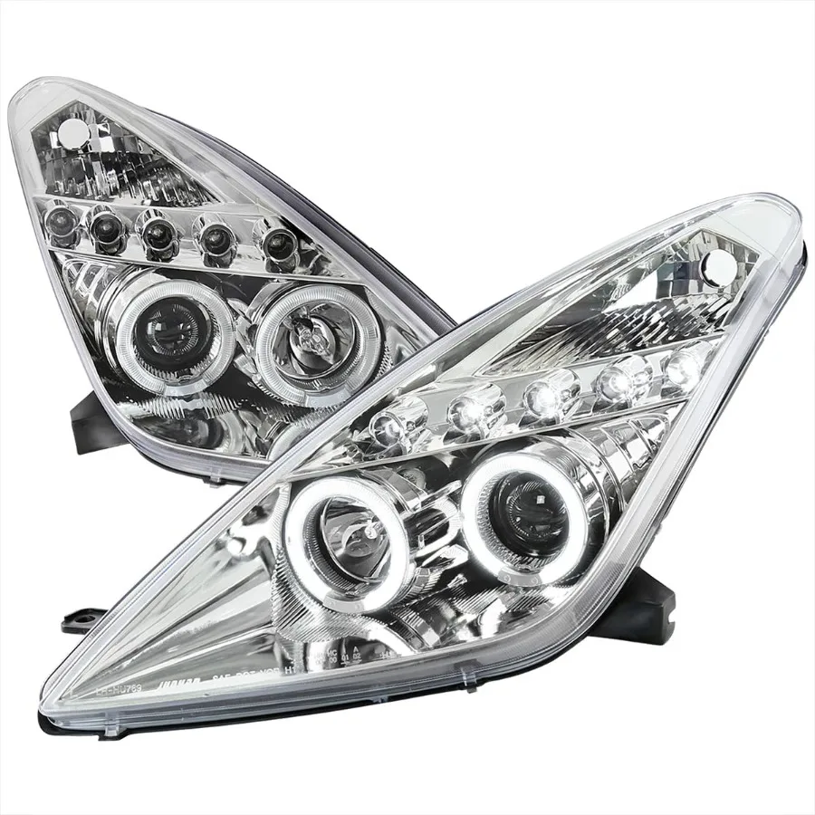 

Chrome LED Dual Halo Projector Headlights Compatible with 2000-2005 Celica, Left + Right Pair Headlamps Assembly