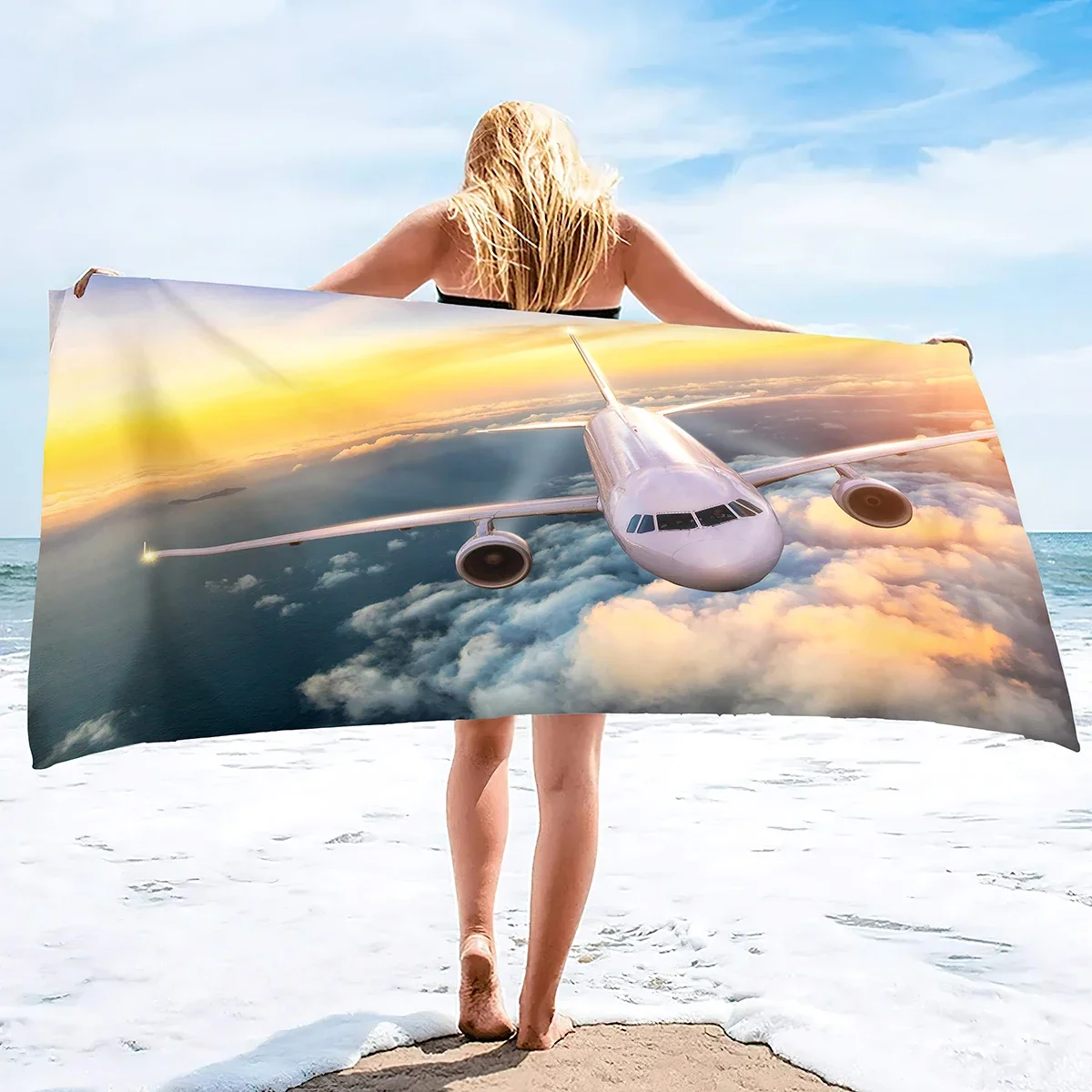 Microfiber Sand Free Beach Towel, Oversized Large Beach Towels for Travel Pool Swimming Bath Camping Yoga Aircraft Printing