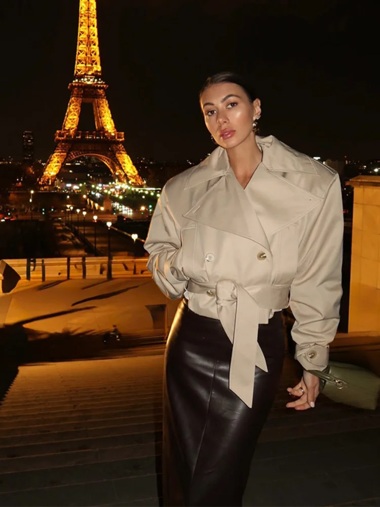 الرجعية الدانتيل يصل الراحة سترة واقية معطف المرأة شيك مزدوجة الصدر طويلة الأكمام جيوب جاكيتات سيدة الخريف ملابس خارجية غير رسمية الشارع