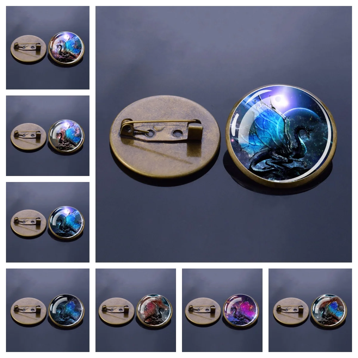 Starry Sky Dragon Glass Convex Brooch Buckle Men's Women's Clothing Accessories Fashionable Exquisite Gifts for Friends Family