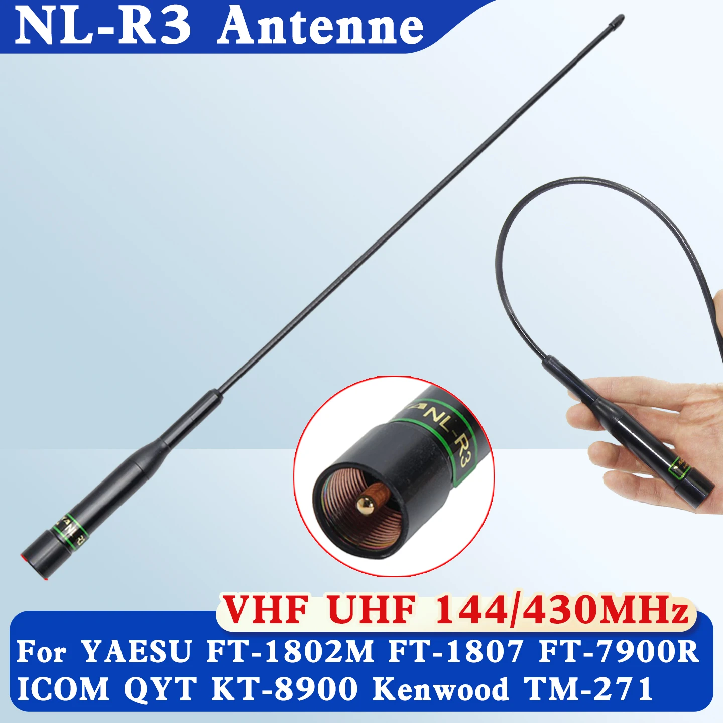 NAGOYA NL-R3 Flexible Whip Dual Band VHF UHF 144/430MHz Antenna for ICOM YAESU QYT KT-8900D/7900D Baojie BJ-218 Car Mobile Radio