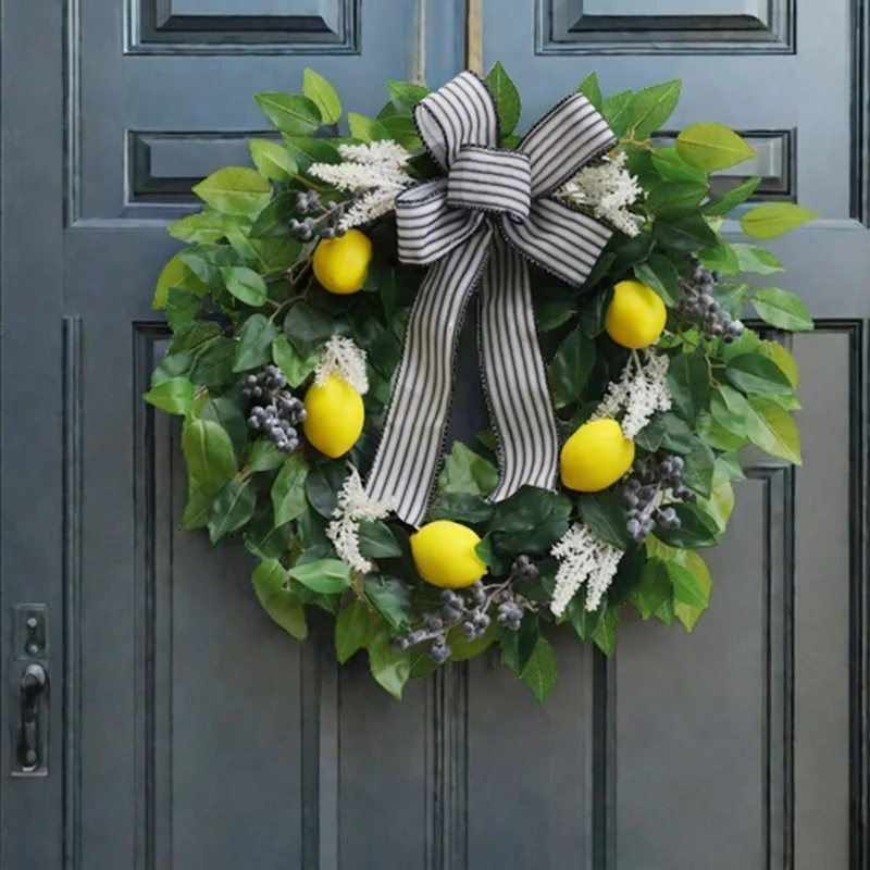 

Лук лимонный венок из ротанга, весна, декоративная дверь, подвесной рождественский венок, входная дверь
