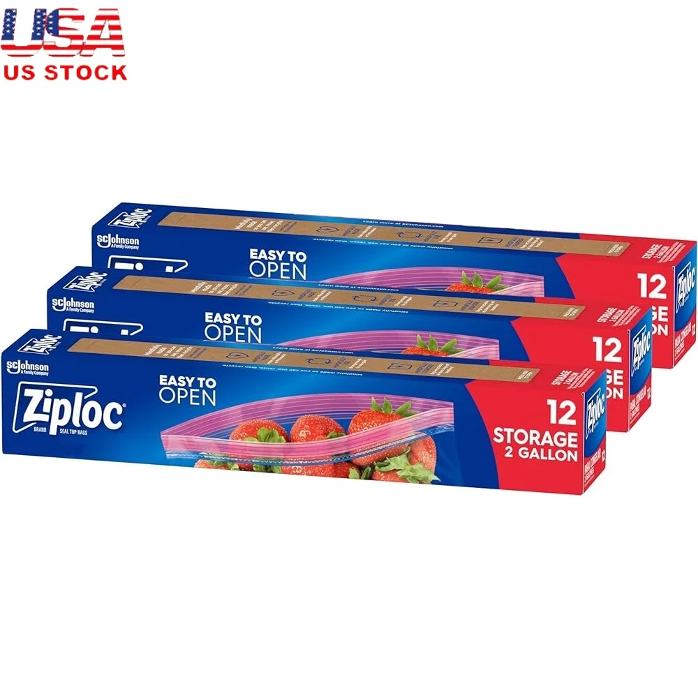 

2 Gallon Reusable Food Storage Bags Double Zipper Grip Seal Technology Freezer Safe Plastic Bags 36 Count Refrigeration