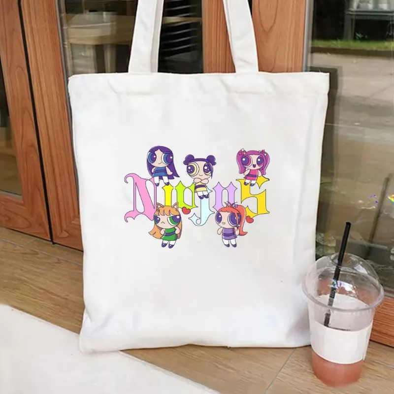 NewJeans Kpop Tote Bag Newjeans Bunnies Canvas Bag Newjeans Merch Women's Fashion Casual Shoulder Bag Hanni Haerin Tote Bag