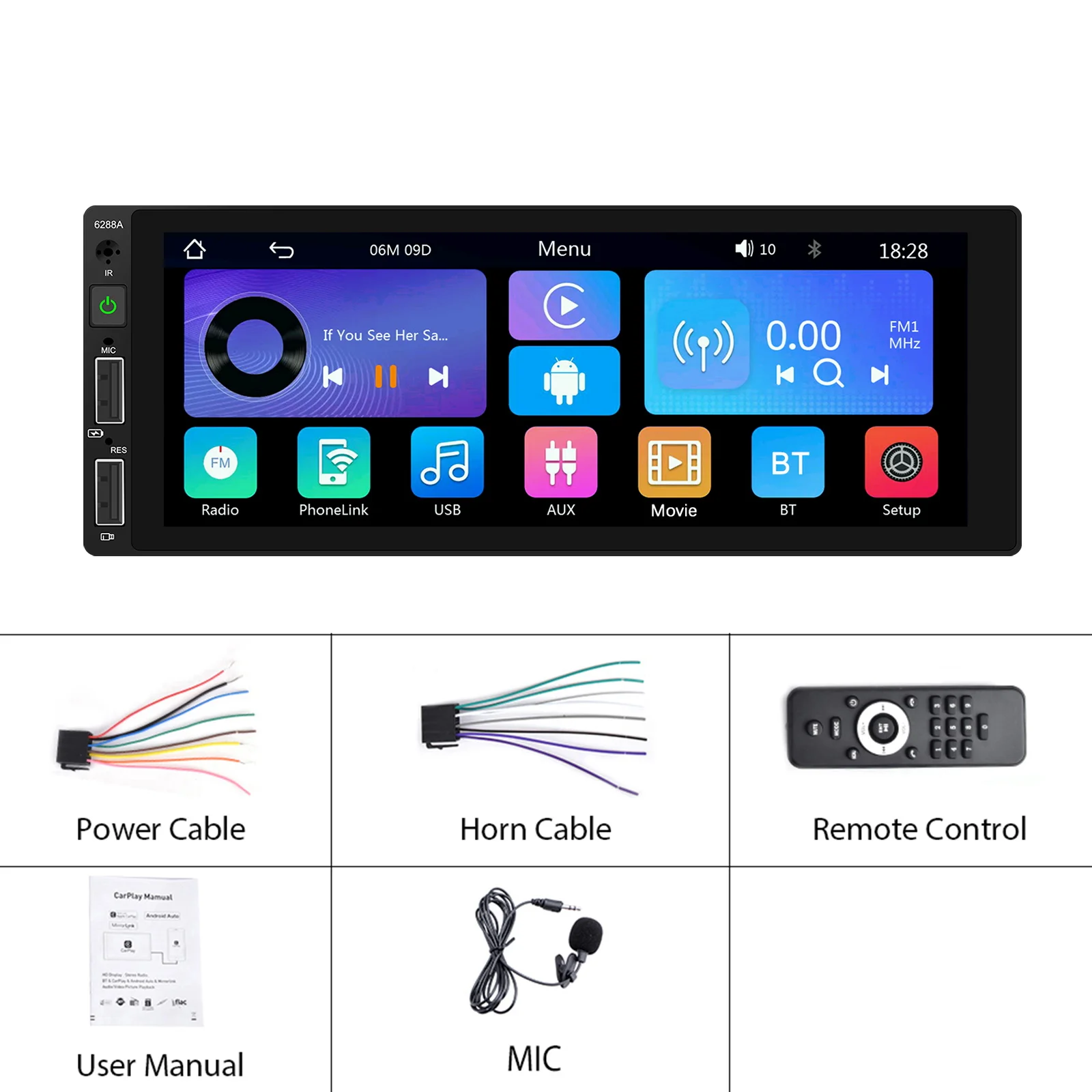 Podofo 1 Din Mp5 Autoradio 6.86 ''Mp5 Speler Bedrade Carplay Android Auto Universele Multimedia Speler Spiegel Link Auto Stereo