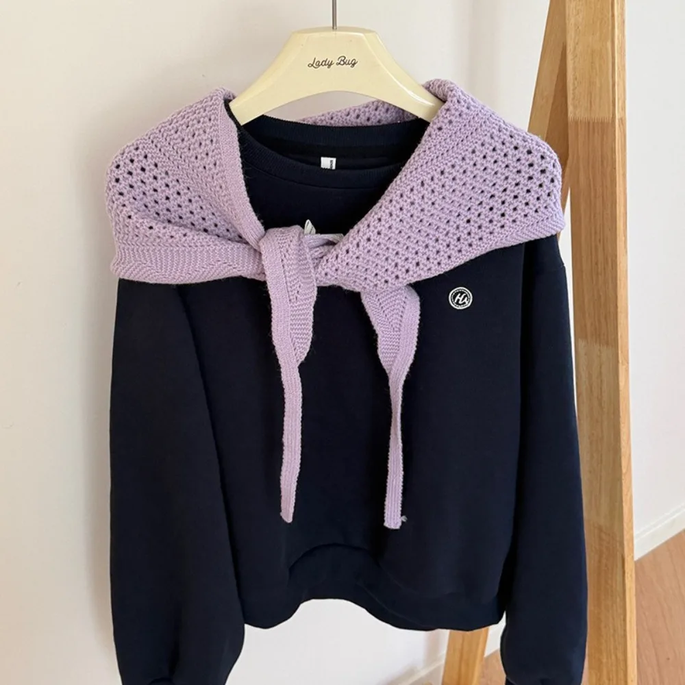 Soft Texture Hollow Out Knitted Triangle Scarf Triangle Shape Korean Style Layering Hem Breathable Casual Neck Scarf Daily