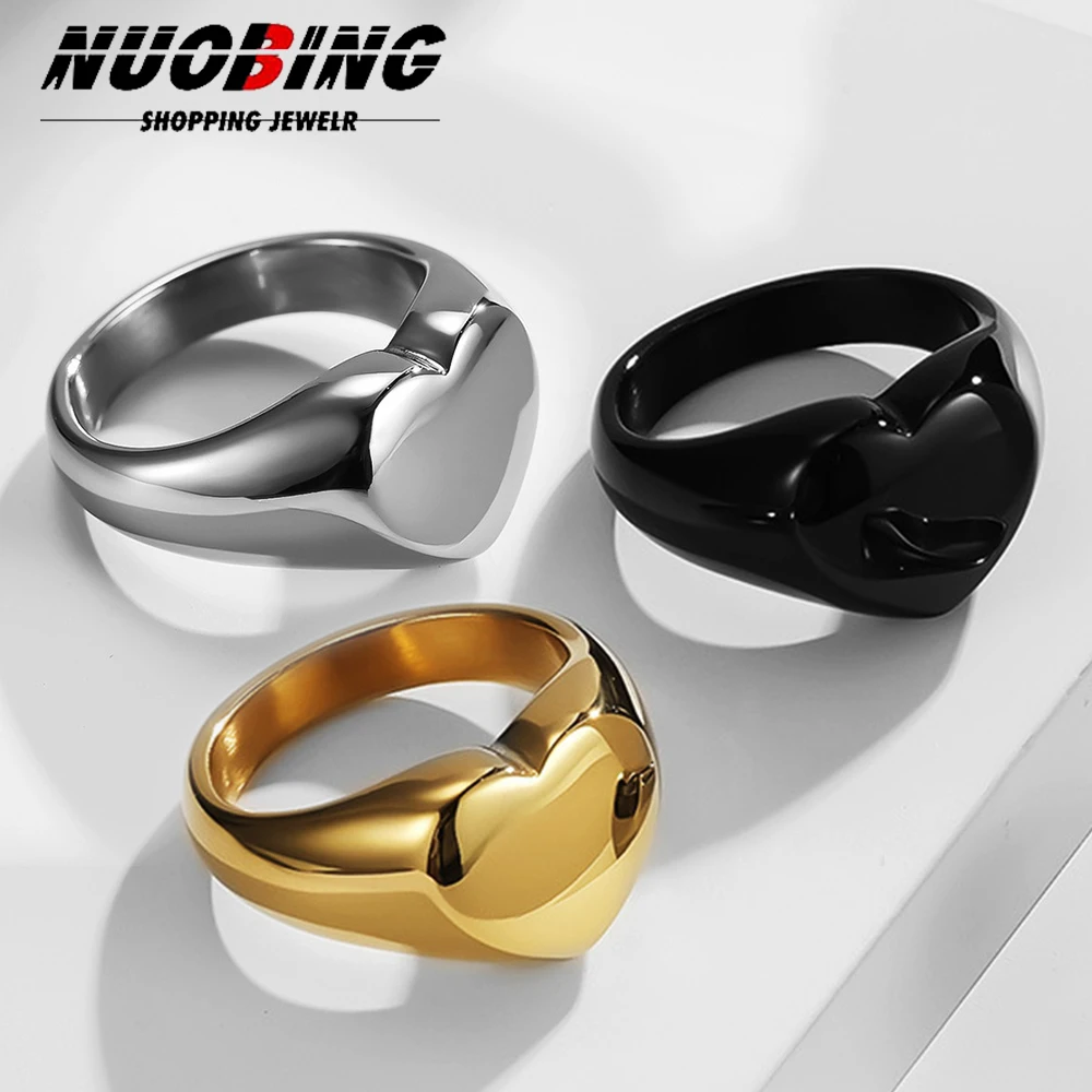 Stainless Steel Heart Rings For Women Wedding Party Female Fashion Finger Luxury Metallic Texture Girls Jewelry Couple Gift