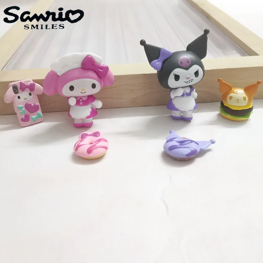 Kawaii 5Cm Figure Sanrio Anime Melody Kuromi Doll Diy Cake Biscuit Burger Decoration Christmas Phone Patch Gifts For Childrens