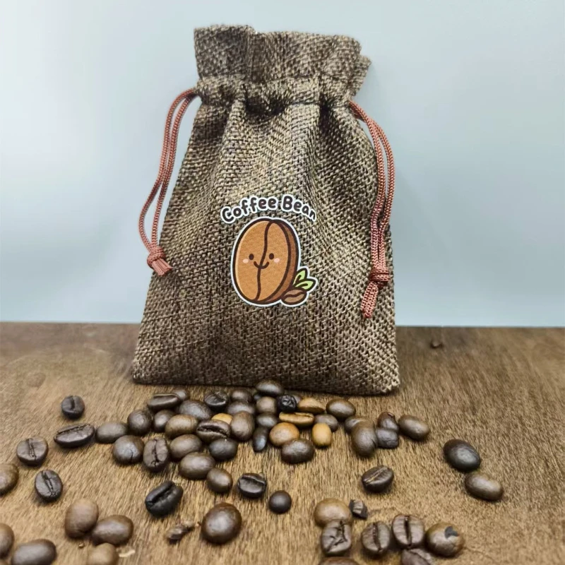 Imitation Linen Coffee Color Drawstring Bag, Coffee Bean & Jewelry Packaging Pouch, Empty Sachet Bag