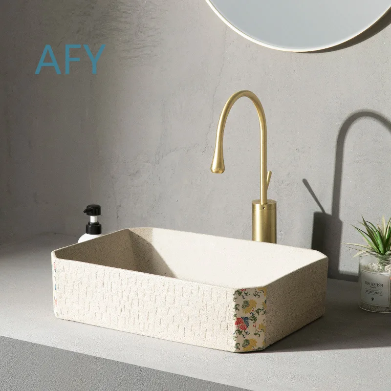Chinese Style Ceramic Basin for Outdoor Household Balcony Bathroom Sink Decorative Washbasin for Home Garden Patio Use
