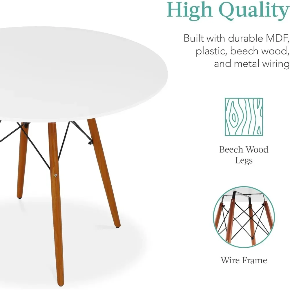 High-end Coffee Tables 5-Piece Dining Set,  for Home, Apartment W/ 4 Chairs, Plastic Seats, Wooden Legs, Metal Frame  Furniture