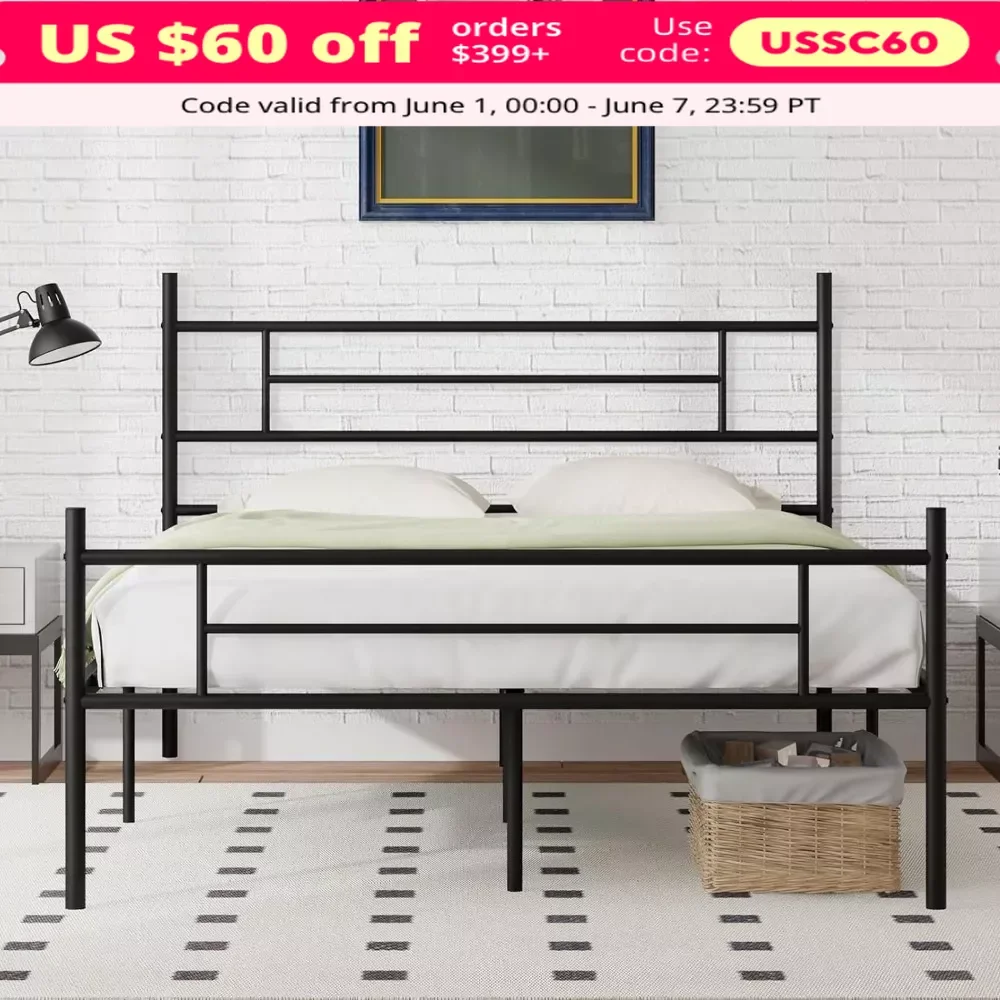 

Queen Bed Frame, Metal Queen Bed Frame with Headboard and Footboard, 14 Inch Platform Beds Frames, Bed Frame