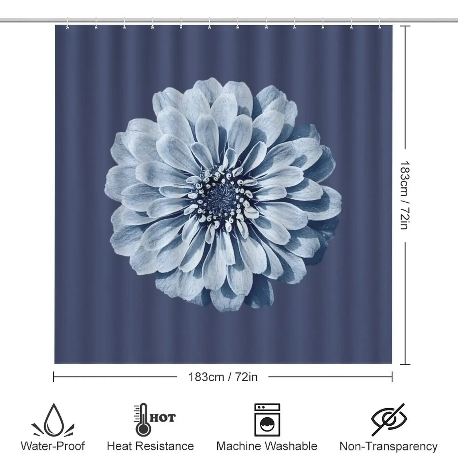 Blue chrysanthemum printed shower curtain Modern non-slip carpet shower curtain Waterproof polyester home decoration 180x180