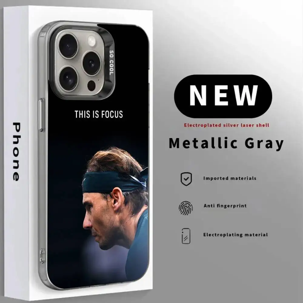 حافظة هاتف تنس سوبر ستار R-Rafael N-Nadal لهاتف آيفون 17 16 15 14 13 12 11 Pro Max Plus غطاء خلفي فضي مقاوم للصدمات #2