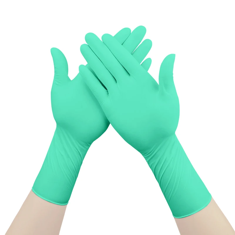 12 inches long sleeve green color disposable nitrile gloves heavy duty 100 pieces a box safety work nitrile gloves