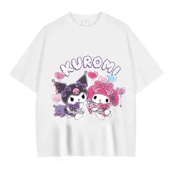 Anime Melody T Shirt Oversized Vintage Washed Kuromi T-shirts Retro Streetwear Cinnamoroll Cute Girl Tops Tees Kids Short Sleeve