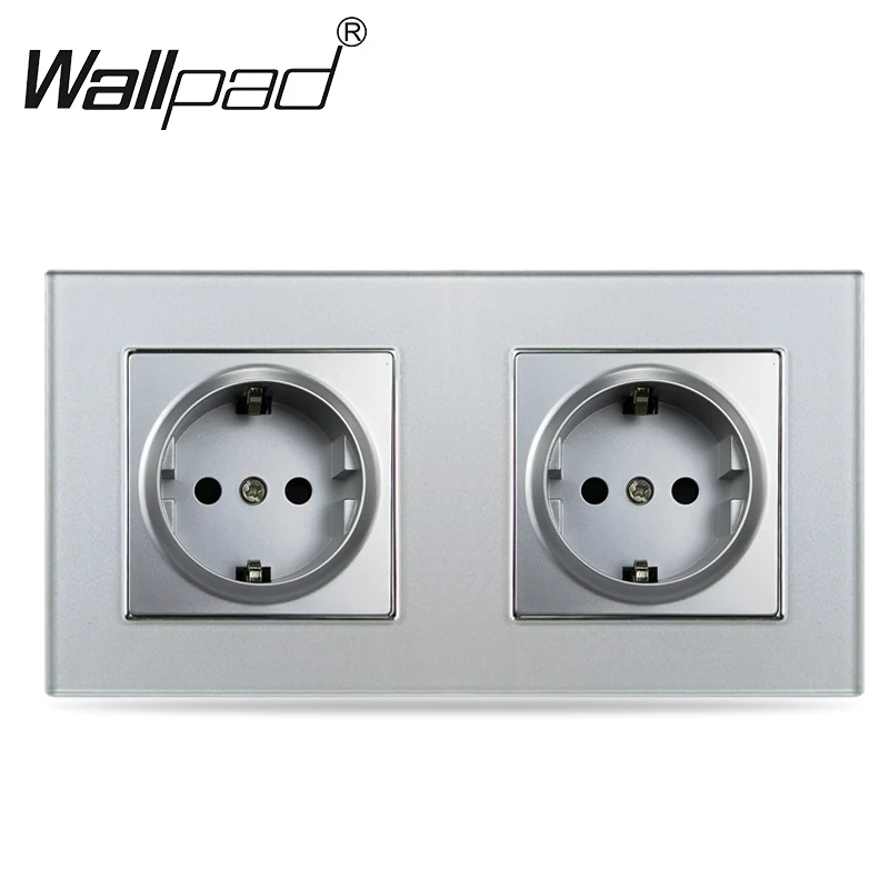 EU Standard Double Sockets Europe Dual Power Outlets 110-250V Glass Panel White Electrical Plug Home Inprovement