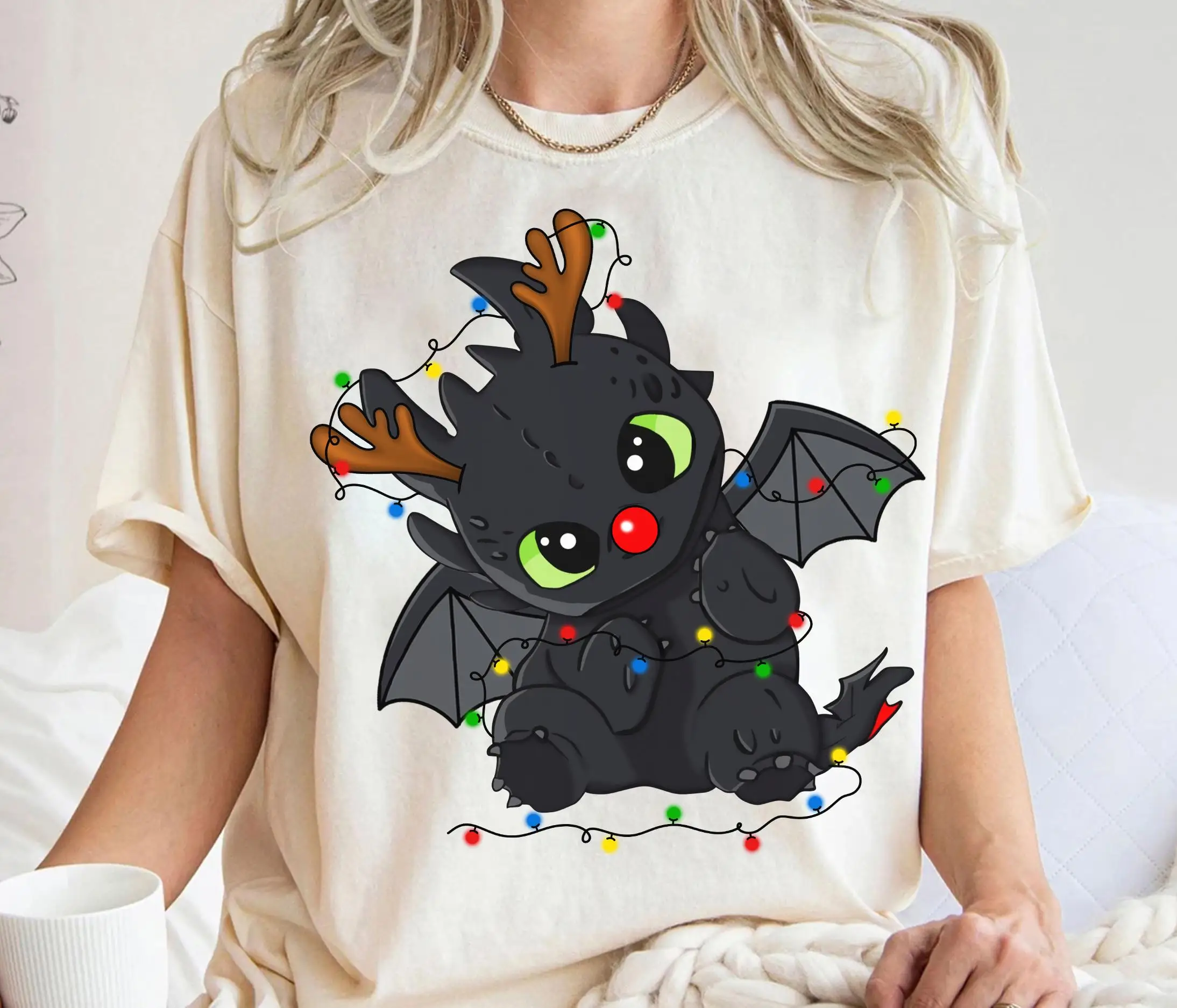 Cute Toothless Christmas Lights  How To Train Your Dragon Night Fury Christmas Lights Shirt, Disneyland Christmas Family Shirts