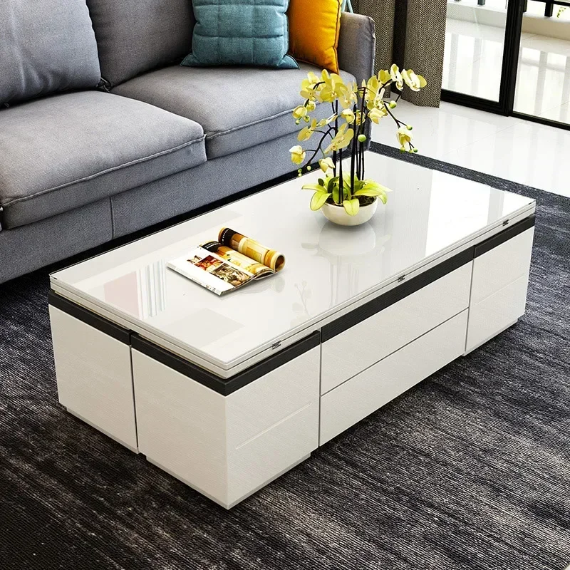 Small House Folding Coffee Table Desk Piano Lacquer Dining Table Telescopic Modern Multifunctional Use Storage Bench New