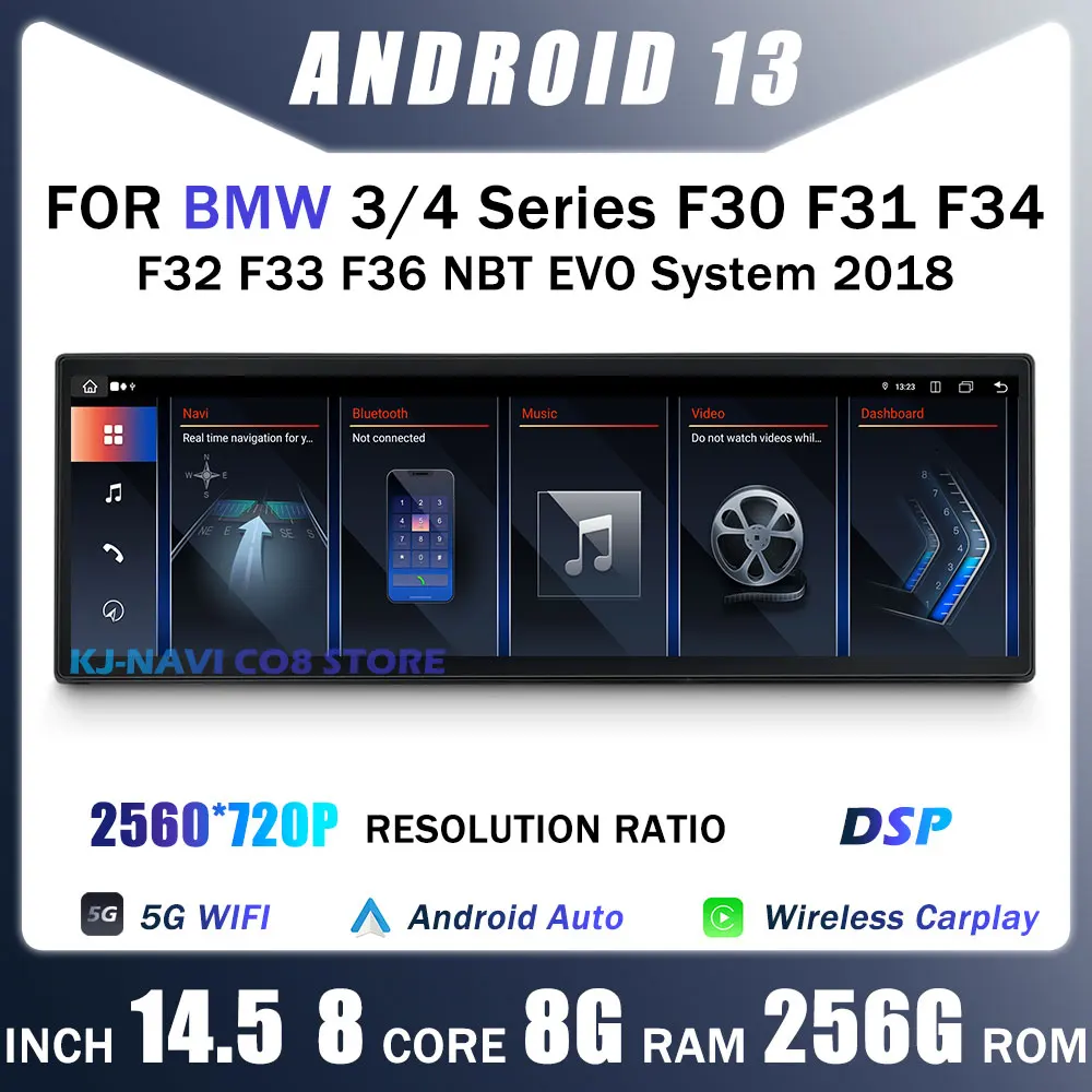 

14,5 дюймов Android 13 для BMW 3/4 серии F30 F31 F34 F32 F33 F36 NBT EVO System2018 Carplay автомобильное радио GPS навигация Мультимедиа