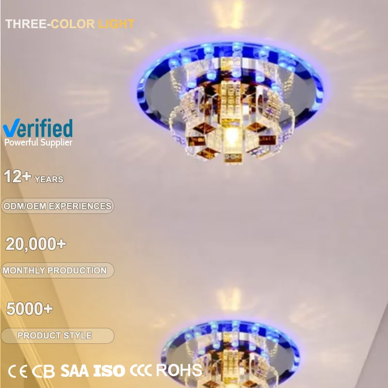 Balcony Downlight Porch Hall Aisle Spot Light Modern Stainless Steel Base Crystal Small Ceiling Lights for Corridor