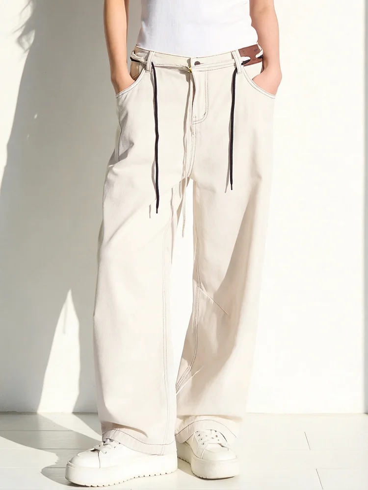

High Waist Fce Lined Knife Straight Leg Jeans Women's plus Size Spring Slimming Nine Point Wide Leg Trousers