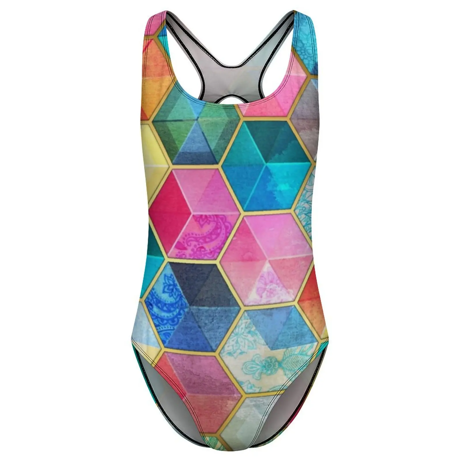 الملونة جيو طباعة ملابس السباحة مثير العسل مكعبات النساء ملابس السباحة قطعة واحدة ارتداءها عطلة بركة رفع عالية قطع بحر