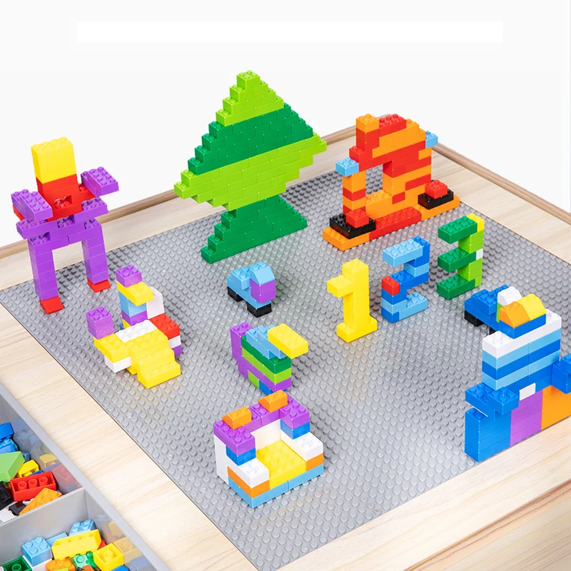 Mesa de brinquedo de madeira montada infantil, compatível com educação infantil, aprendizado de uso duplo