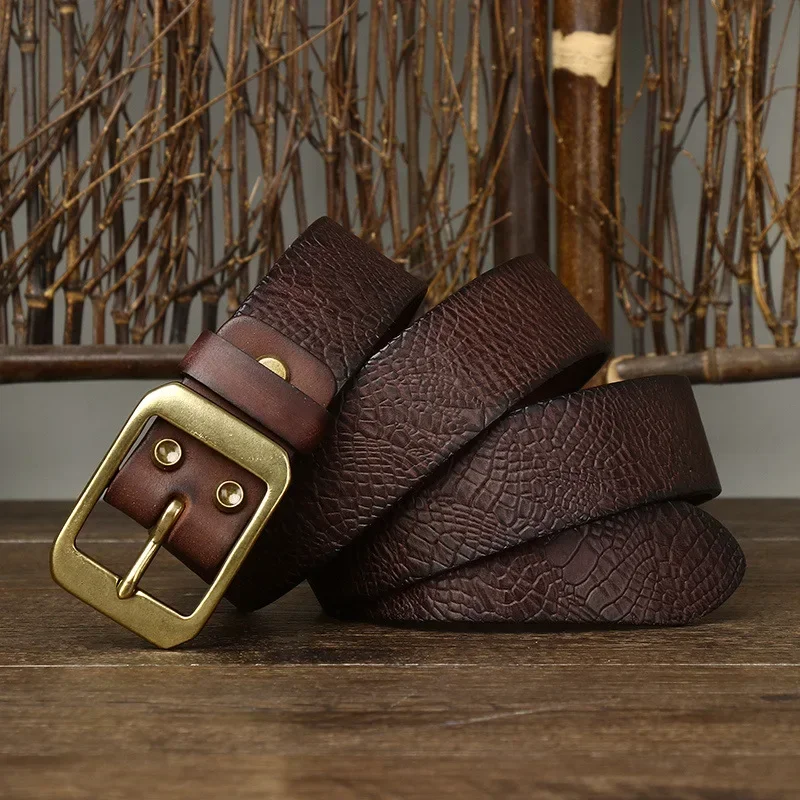 3.8CM Pure Cowhide High Quality Genuine Leather Belts for Men Brand Strap Male Brass Buckle Fancy Vintage Jeans Cowboy Cintos