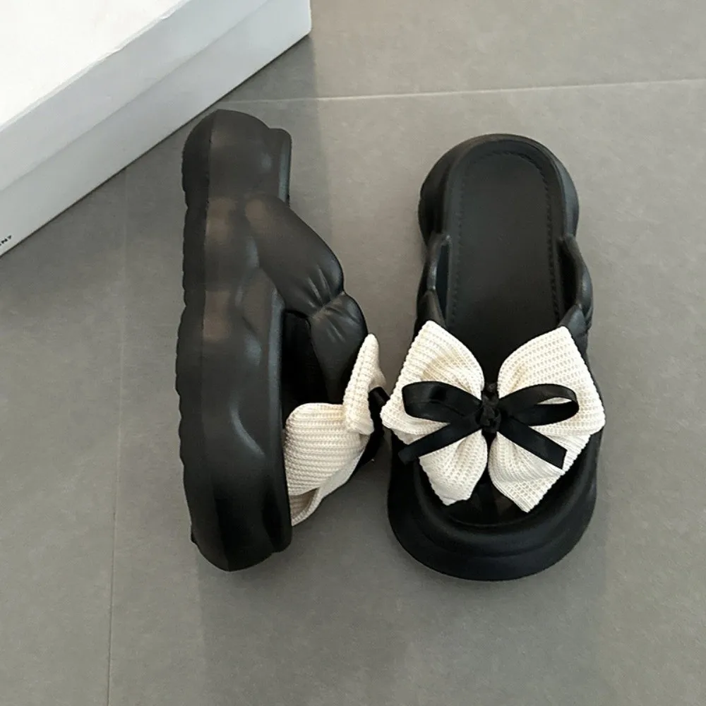미끄럼 방지 리본 클라우드 슬리퍼 블랙 화이트 두꺼운 밑창 리본 슬라이드 샌들 다용도 캐주얼 두꺼운 밑창 슬리퍼 여성용