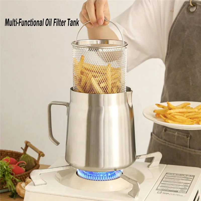 

【Вечерние украшения】 Универсальный бак масляного фильтра из нержавеющей стали 1,5 л 304, бак масляного фильтра из нержавеющей стали, многофункциональный масляный фильтр