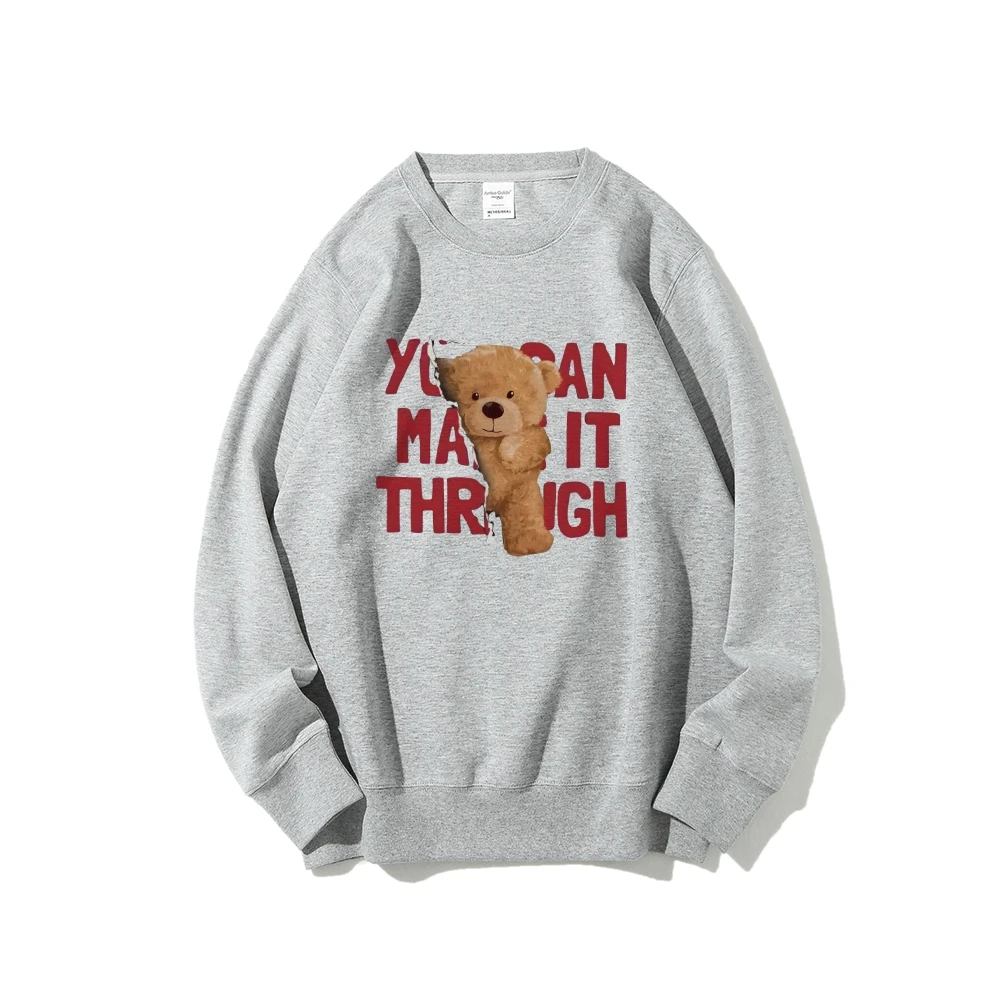 Graphic Hoodies Retro Vintage Sweatshirt Red Letters Plush Bear Y2K Casual Daily Wear Unisex Versatile Stylish Pullover Tops